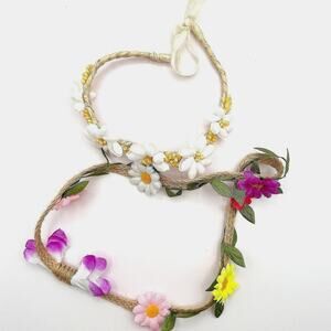 Vintage 80s Set Boohoo Daisy Flower Crown Headbands Beach Party Festival Jewelry